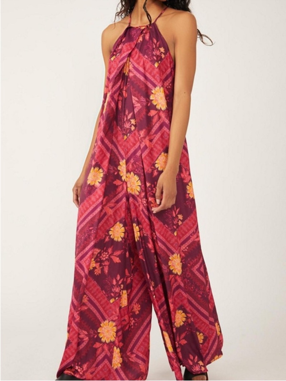 Free People Luca Floral Halter Neck Wide Leg Jumpsuit - Picture 2 of 8